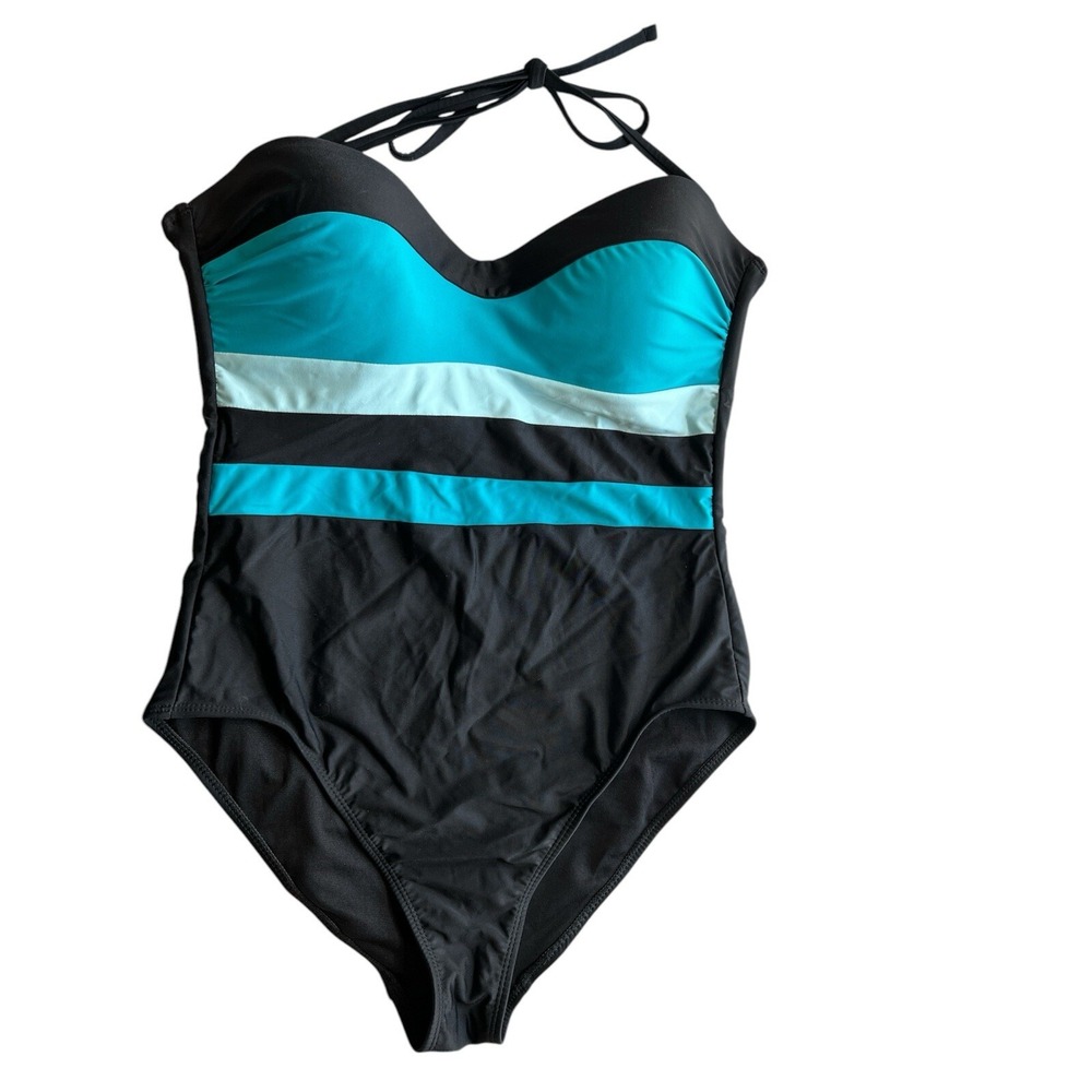 WOMEN'S MEDIUM 8/10 COLORBLOCK  HALTER  ONE PIECE  SWIMSUIT from‎ SANDFLOWER